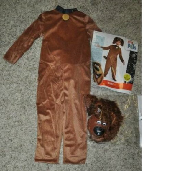Toddler Duke Secret Life of Pets Halloween Costume 3T/4T Brown Jumpsuit & Mask - Picture 2 of 6